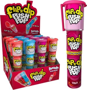 Bazooka UK Flip-N-Dip Push Pop Lollipop Candy 12ct